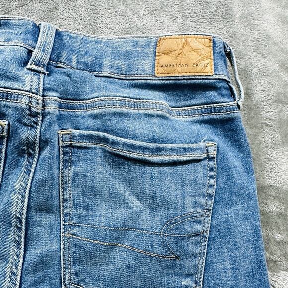 American Eagle Jegging Jeans Womens Sz.4 Short Blue Stretch‎ Mid-Rise Raw Hem - Picture 7 of 13